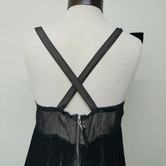 Silk Blend Flapper Fringe Bow Criss Cross Dress - Picture 3 of 4